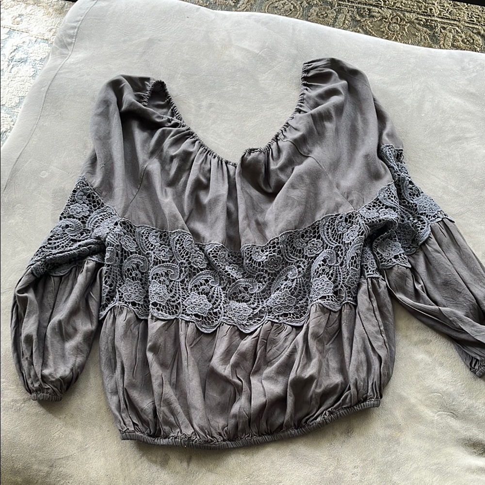 Free People Dark Gray Lace Blouse